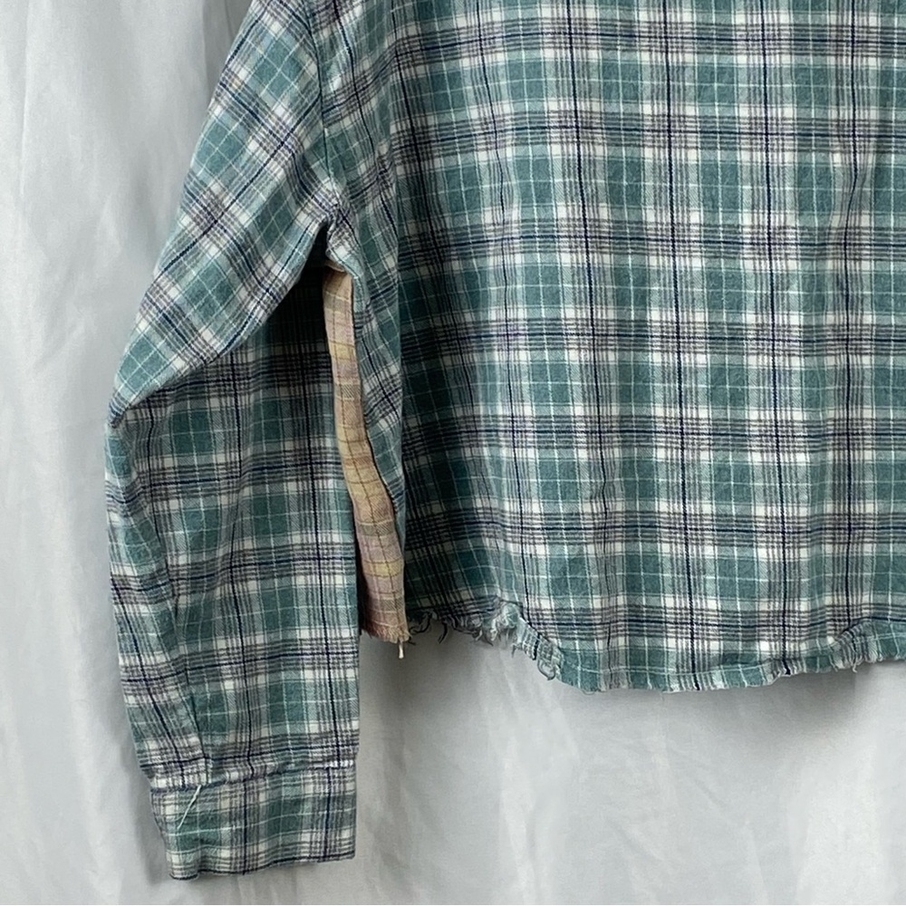Nectar Clothing Women’s Plaid Patchwork Long Sleeve Cropped Shirt Size Small - Picture 15 of 16